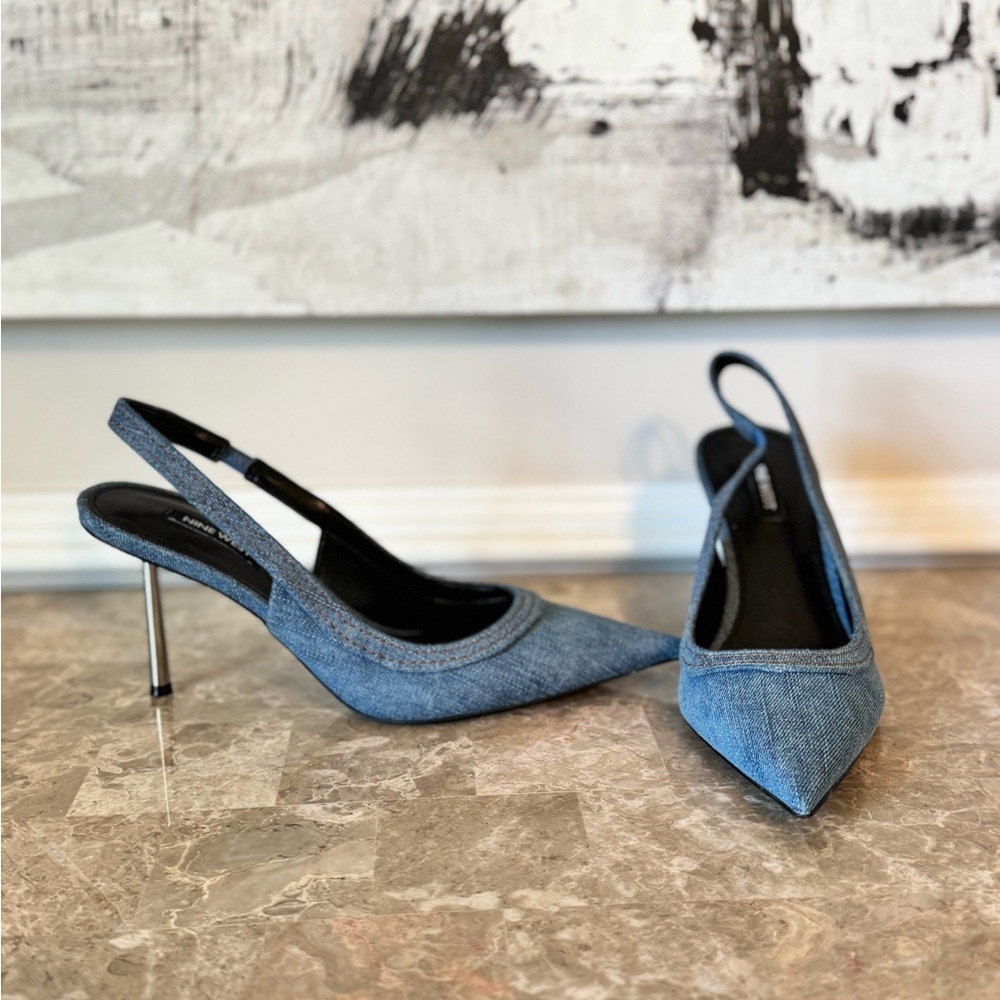 Nine West Denim Slingback Stiletto Heels – Size 8.5
